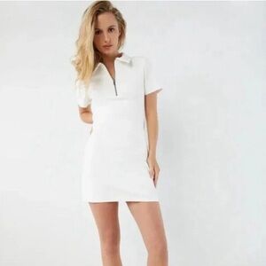 Oak + Fort Half Zip Mini Polo Shirt Dress White Short Sleeve Cotton Women's S